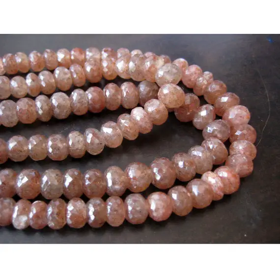 9mm Sunstone Faceted Rondelle Beads, Sold As 16 Inch Strand, 75 Pieces Approx