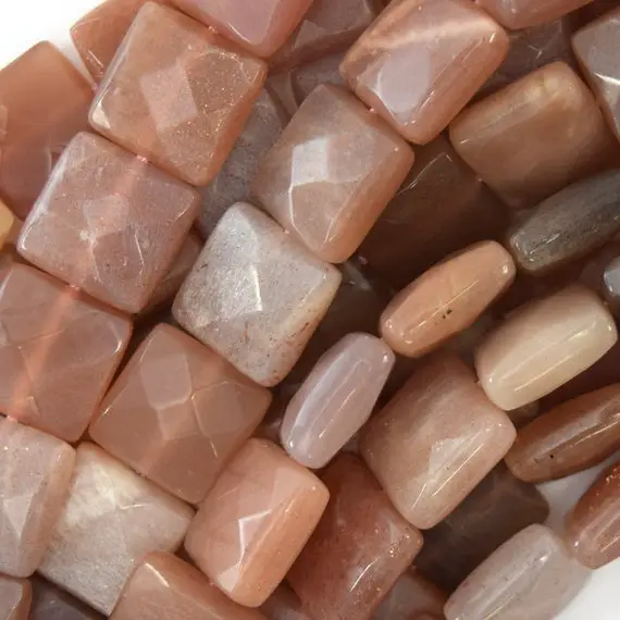 14mm Faceted Sunstone Flat Square Beads 15" Strand