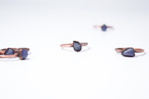 Sale Tumbled Tanzanite Ring | Stone Stacking Ring | Copper & Tanzanite Stack Ring | Electroformed Jewelry | Birthstone Jewelry