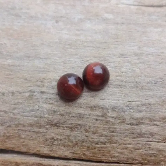 Pair Bovine Eye Red Tiger Eye Round Cabochons 5x4mm, Tiger Eye Cabochon, Natural Tiger Eye Gemstone, Use For Jewelry Making