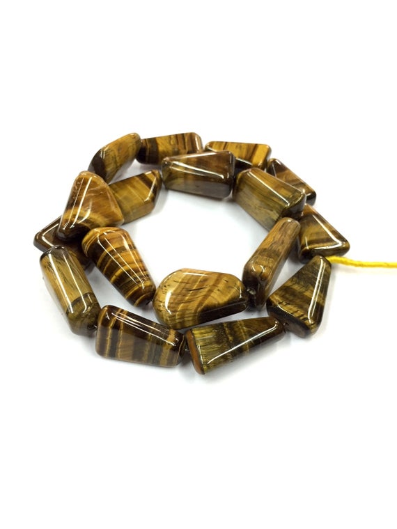 Natural Smooth Tiger Eye Flat Nugget Shape Beads 15mm Gemstone Beads 16" Strand Top Quality