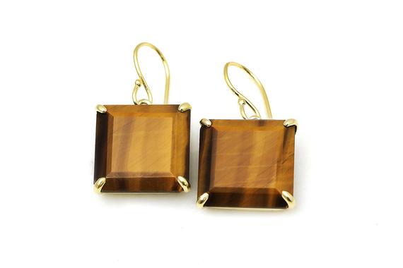 Tiger Eye Earrings · Square Statement Earrings · Gold Dangle Earrings · Gold Gemstone Earrings · Square Gold Earrings · Luxurious Earrings