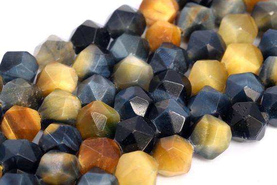 Golden Blue Tiger Eye Loose Beads Grade Aa Star Cut Faceted Shape 7-8mm