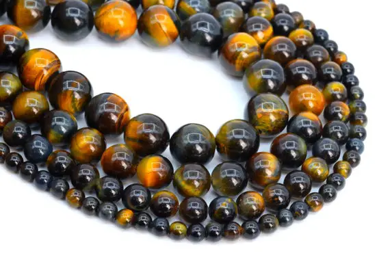 Genuine Natural Yellow Blue Tiger Eye Loose Beads Grade Aaa Round Shape 6mm 7-8mm 10mm 12mm