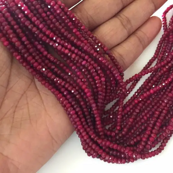 Tiny All 3mm Ruby Rondelle Beads, Faceted Ruby Rondelles, Natural Ruby Beads Loose,  13 Inch Strand, Gds1115