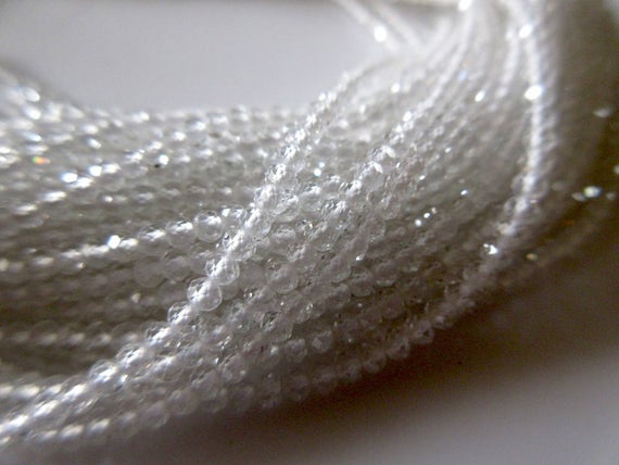 2mm Natural White Topaz Faceted Round Rondelles Beads, Excellent Uniform Cut, 13 Inch Strand, Gds500