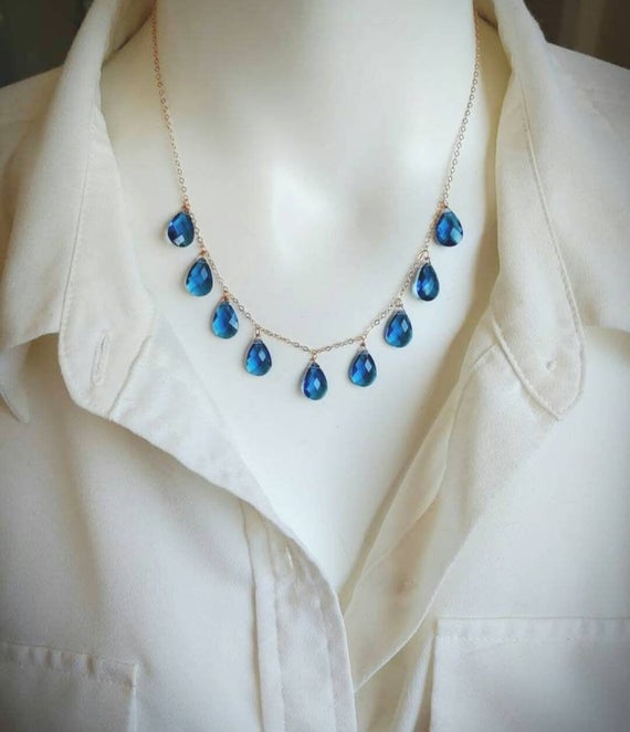 Elegant London Blue Topaz Necklace. Your Choice Of Gold Filled, Sterling Silver, Or Rose Gold