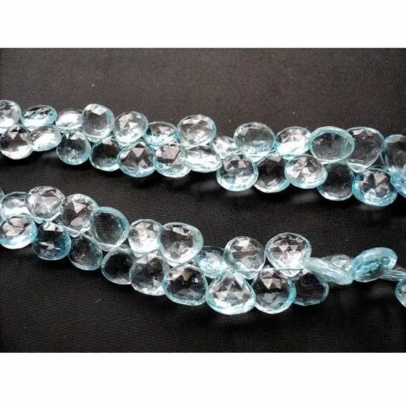 10x10mm Blue Topaz Faceted Heart Shaped Briolettes, Blue Topaz Faceted Heart, Blue Topaz Heart Beads For Jewelry (15pcs To 60pcs Options)
