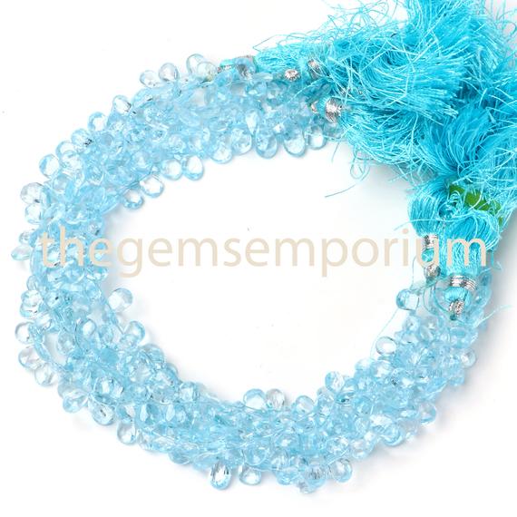 Sky Blue Topaz Faceted Briolette Pears Shape Beads, Blue Topaz Faceted Beads, 4x7-5x8mm Blue Topaz Pear Beads, Sky Blue Topaz Beads