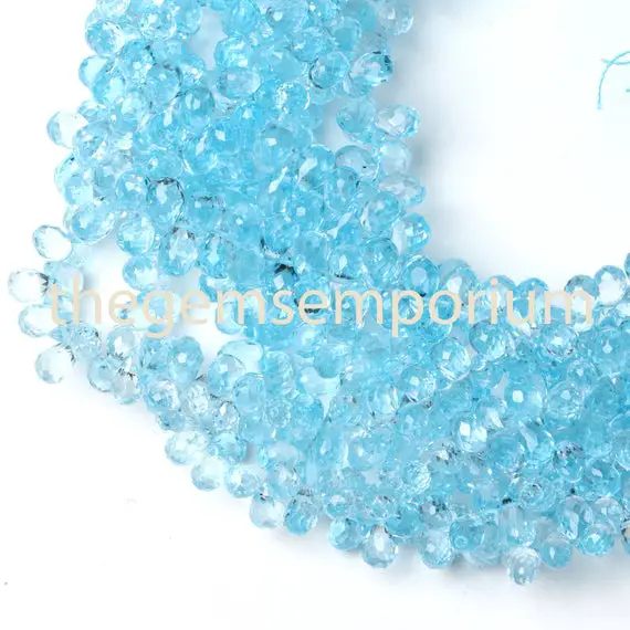 Sky Blue Topaz Faceted Briolette Drops Shape Beads, Blue Topaz Faceted Beads, Blue Topaz Drop Beads, Sky Blue Topaz Beads