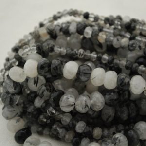 Shop Tourmalinated Quartz Beads! High Quality Grade A Natural Tourmalinated Quartz Semi-Precious Gemstone FACETED Rondelle Spacer Beads – 4mm, 6mm, 8mm sizes – 15.5" strand | Natural genuine faceted Tourmalinated Quartz beads for beading and jewelry making.  #jewelry #beads #beadedjewelry #diyjewelry #jewelrymaking #beadstore #beading #affiliate #ad