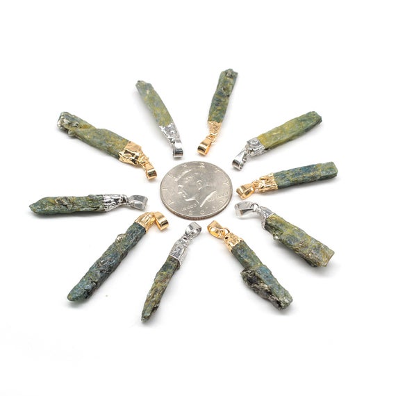 Tourmaline charm pendant, Freeform Green Kyanite, Gemstone Healing Point Long Pendant, Silver/gold Cap And Bail, Gorgeous Accessories