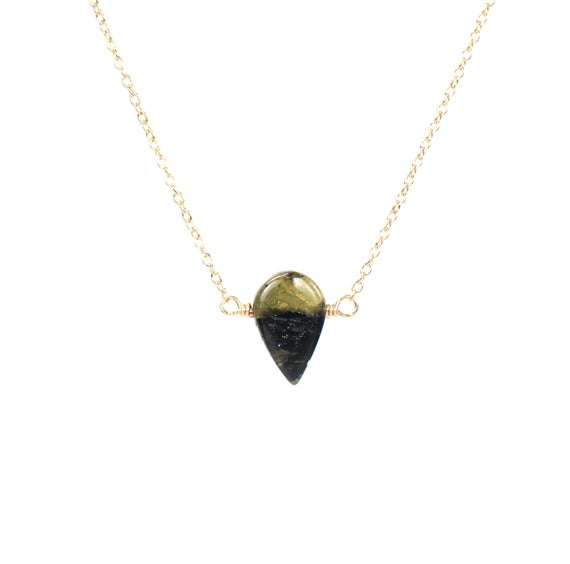 Tourmaline Drop Necklace, Energy Necklace, Green Tourmaline Pendant, Dainty Gold Necklace, Healing Crystal Jewelry, Teardrop Gemstone
