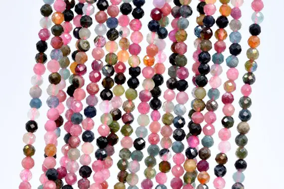 Genuine Natural Multicolor Tourmaline Loose Beads Brazil Grade Aaa Faceted Round Shape 3mm