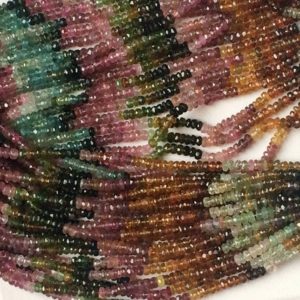 Shop Tourmaline Necklaces! 4mm Multi Tourmaline Faceted Rondelle Beads, 13 Inch Natural Multi Tourmaline Faceted Bead, Multi Tourmaline For Jewelry (1ST To 5ST Option) | Natural genuine Tourmaline necklaces. Buy crystal jewelry, handmade handcrafted artisan jewelry for women.  Unique handmade gift ideas. #jewelry #beadednecklaces #beadedjewelry #gift #shopping #handmadejewelry #fashion #style #product #necklaces #affiliate #ad