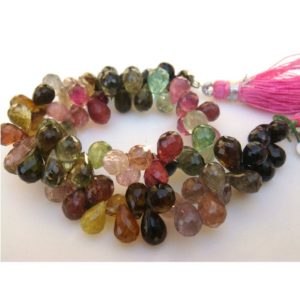 Shop Briolette Beads! 4x6mm Multi Tourmaline Faceted Tear Drop Beads, Natural Multi Tourmaline Drop Beads, Tourmaline For Jewelry, Multi Bead (4IN To 8IN Options) | Natural genuine other-shape Gemstone beads for beading and jewelry making.  #jewelry #beads #beadedjewelry #diyjewelry #jewelrymaking #beadstore #beading #affiliate #ad