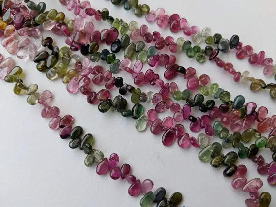 4-5mm Multi Tourmaline Plain Pear Beads, Natural Multi Tourmaline Pear Beads, Multi Tourmaline For Jewelry (4.5in To 9in Options) - Ang141
