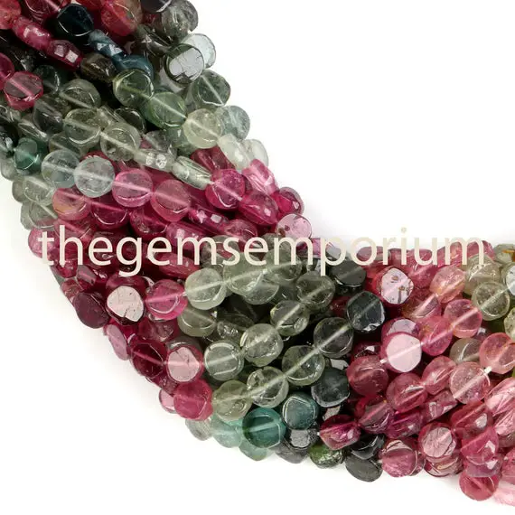 5-6mm  Multi Tourmaline Smooth Coin Beads, Tourmaline Coin Beads, Tourmaline Plain Coin, Tourmaline Beads, Tourmaline Smooth Beads,