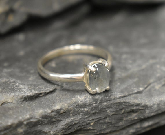 Blue Solitaire Ring, Natural Tourmaline Ring, Minimalist Blue Ring, Vintage Solitaire Ring, Blue Promise Ring, For Her, Bands By Adina