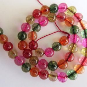 Shop Tourmaline Round Beads! Tourmaline Color Quartz Large Hole Gemstone beads, 6mm Tourmaline Quartz Smooth Round Beads, Drill Size 1mm, 15 Inch Strand, GDS549 | Natural genuine round Tourmaline beads for beading and jewelry making.  #jewelry #beads #beadedjewelry #diyjewelry #jewelrymaking #beadstore #beading #affiliate #ad