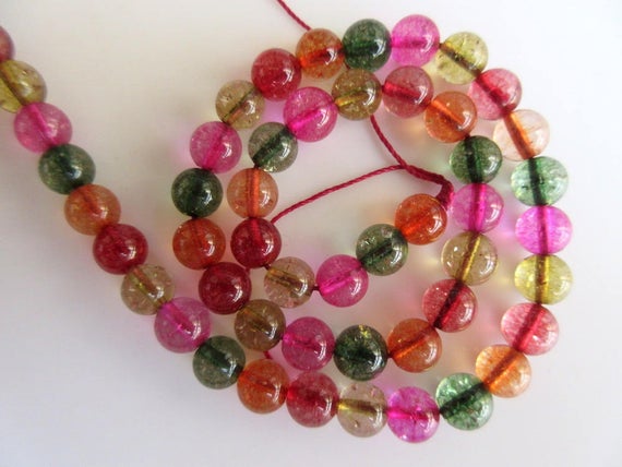 Tourmaline Color Quartz Large Hole Gemstone Beads, 6mm Tourmaline Quartz Smooth Round Beads, Drill Size 1mm, 15 Inch Strand, Gds549