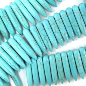 Shop Turquoise Bead Shapes! 24mm blue turquoise stick needle spike beads 16" strand | Natural genuine other-shape Turquoise beads for beading and jewelry making.  #jewelry #beads #beadedjewelry #diyjewelry #jewelrymaking #beadstore #beading #affiliate #ad