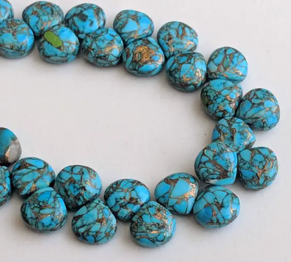 8.5mm Mojave Blue Copper Turquoise Plain Heart Beads, Copper Turquoise Fancy Heart Beads, Copper Turquosie Necklace (3.5in To 7in Options)