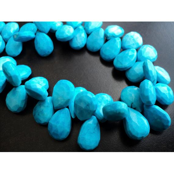 9x13mm Chinese Turquoise Faceted Pear Beads, Turquoise Pear Briolettes For Jewelry, Turquoise Faceted Beads (4in To 8in Options)
