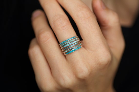 Single Turquoise Ring Or Set Of 6 Turquoise Rings