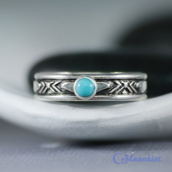 Southwest Mens Ring, Sterling Silver Mens Turquoise Ring, Turquoise Band Ring | Moonkist Designs