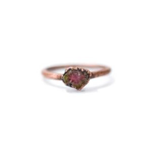 Watermelon tourmaline ring | Raw tourmaline ring | Electroformed tourmaline ring | October Birthstone ring | October Birthstone jewelry | Natural genuine Gemstone rings, simple unique handcrafted gemstone rings. #rings #jewelry #shopping #gift #handmade #fashion #style #affiliate #ad