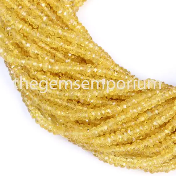 Yellow Sapphire Faceted Rondelle Beads, 2.5-3mm Yellow Sapphire Natural Beads, Yellow Sapphire Rondelle Beads, Yellow Sapphire Faceted Beads
