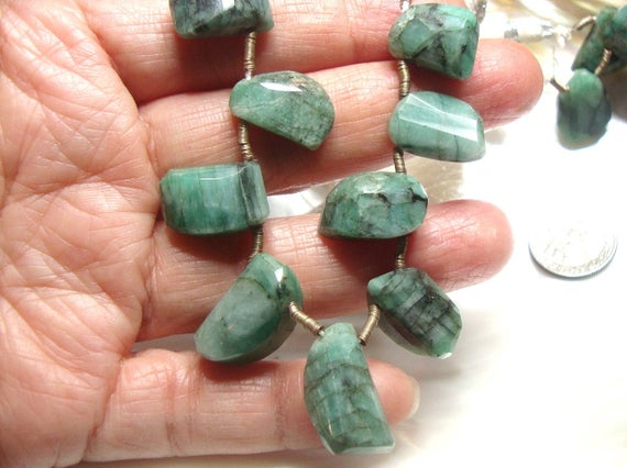 1/2 Strand, 6 Emerald Gemstones, Raw Emerald Step Cut Big Nugget Beads, May Birthstone, Earring Necklace Finding, B-0128
