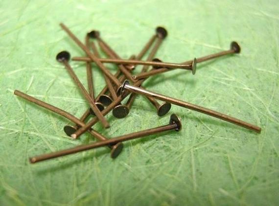 100 Pcs  Antique Copper Finish Head Pins Gauge 20-pls Pick A Length