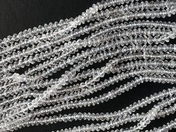 4mm Crystal Quartz Faceted Rondelles, Crystal Quartz Beads, Crystal Quatrz Faceted Beads, 13 Inches Quartz Clear Beads For Jewelry - Ant114