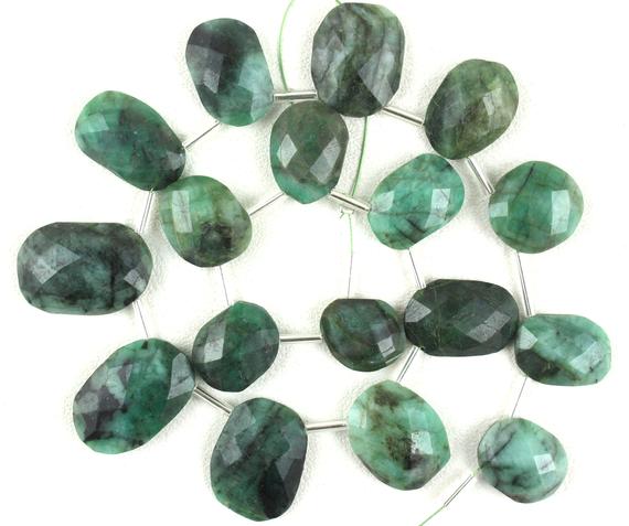 17 Pieces Natural Emerald Briolette Beads, Polished Faceted Oval Shape  12x14-15x22 Mm May Birthstone Gems Making Jewelry Wholesale Price