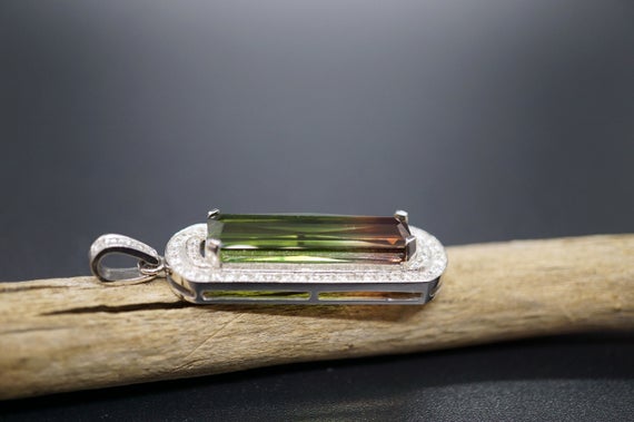 18k White Gold Watermelon Tourmaline Pendant With Diamonds Gorgeous Pendant Bi-color Tourmaline 7.5ct