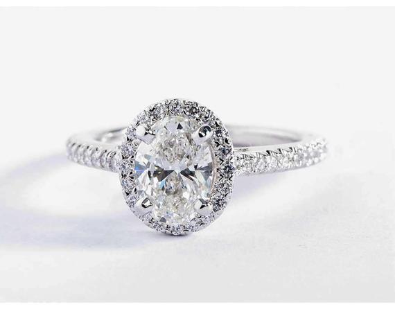 2 Carat White Sapphire Ring,natural White Sapphire Engagement Ring. Oval Halo Ring In 18k White Gold