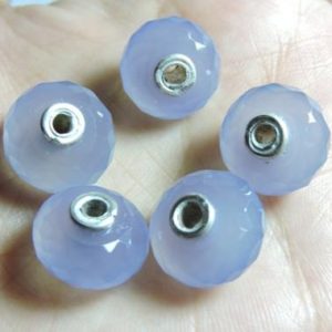 Shop Blue Chalcedony Faceted Beads! 4 Pcs Genuine Lavender Blue Chalcedony Faceted Beads.92.5 Sterling Silver Pipe Fitted In 4 MM Hole | Natural genuine faceted Blue Chalcedony beads for beading and jewelry making.  #jewelry #beads #beadedjewelry #diyjewelry #jewelrymaking #beadstore #beading #affiliate #ad