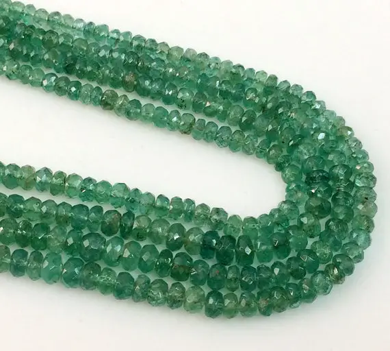 3-4mm Natural Emerald Faceted Rondelle Beads, Emerald Rondelle Beads, Green Emerald For Jewelry (5in To 10in Options) - Pgpa124