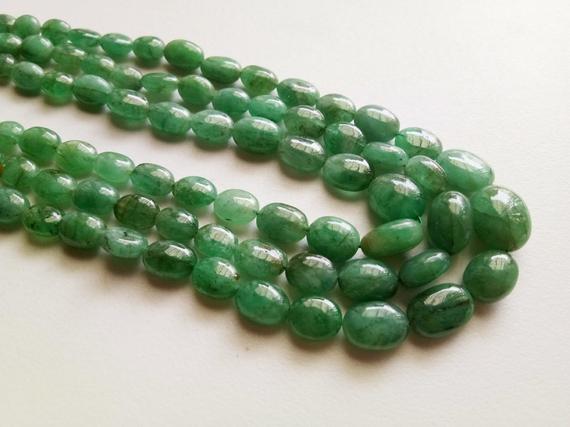 5-11mm Emerald Oval Beads, Natural Emerald Plain Beads, Precious Emerald Nugget, Emerald For Necklace (15 In To 7.5 In Options) - Aph62