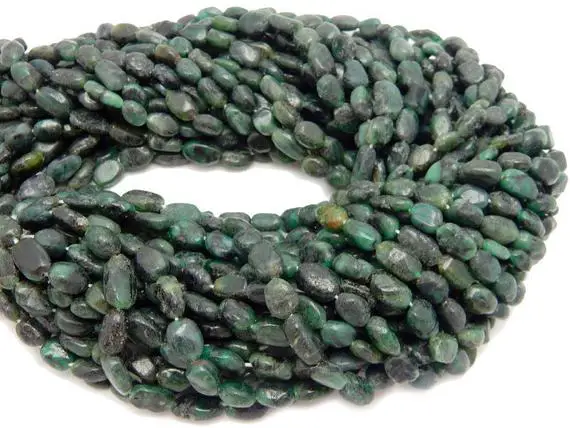 5 Full Strands- Dyed Emerald Tumbled Oval Beaded Strand - (s101b11-03)