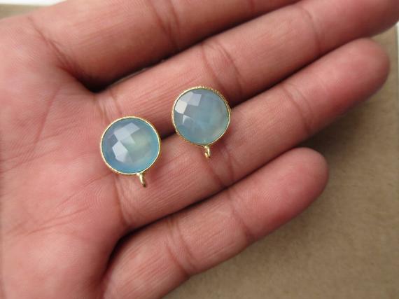 5 Pairs Blue Chalcedony Earring Supplies, Gemstone Stud Earring Component Findings With Bail, Gemstone Jewelry Making Supplies, Gds1041/10