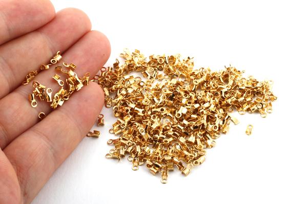 50 Pcs 24k Inner 1mm Gold Plated Cord End , Brass End Cap , Crimps ,cord Tip-gld-106