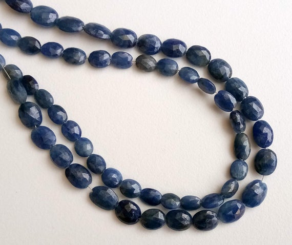 5x6mm - 6x9mm Blue Sapphire Faceted Oval Beads, Natural Sapphire Oval Tumbles, Sapphire For Jewelry (6.5in To 13in Options) - Pdg108