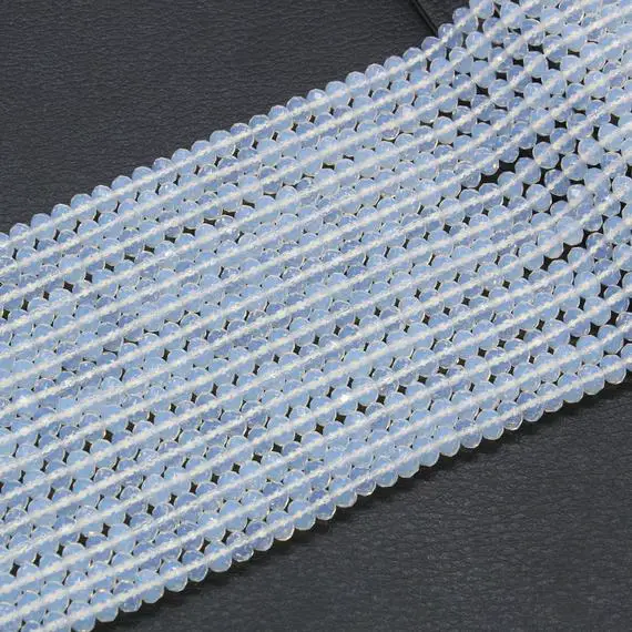 4*6mm White Opalite Faceted Rondelle Beads, Milky Opalite Beads, Full Strand, Wholesale
