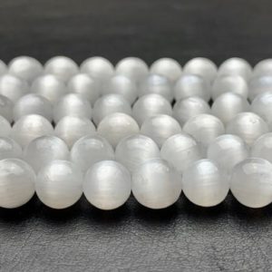 Shop Selenite Beads! 6mm 8mm AAA Natural Color Selenite Gemstone Beads Smooth Round Shape Top Quality Selenite Gemstone Beads  #2231 | Natural genuine round Selenite beads for beading and jewelry making.  #jewelry #beads #beadedjewelry #diyjewelry #jewelrymaking #beadstore #beading #affiliate #ad