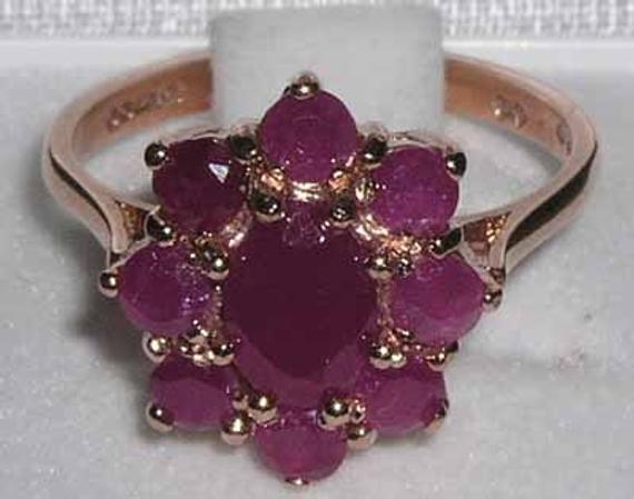 9k Rose Gold 2.52ct Natural Ruby Engagement Ring, English Antique Style Cluster Flower Ring - Customize:platinum,9k,10k,14k,18k Gold