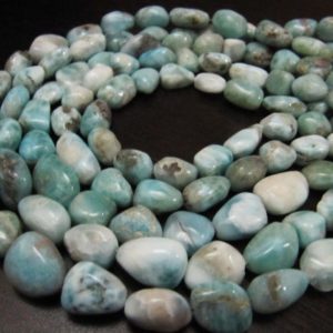 Shop Larimar Chip & Nugget Beads! AAA Quality Natural Larimar Tumbled Free Shape 9 to 15mm Smooth Nugget Beads Strand 8 Inches Long Green Blue Color Beads For Jewelry Making | Natural genuine chip Larimar beads for beading and jewelry making.  #jewelry #beads #beadedjewelry #diyjewelry #jewelrymaking #beadstore #beading #affiliate #ad