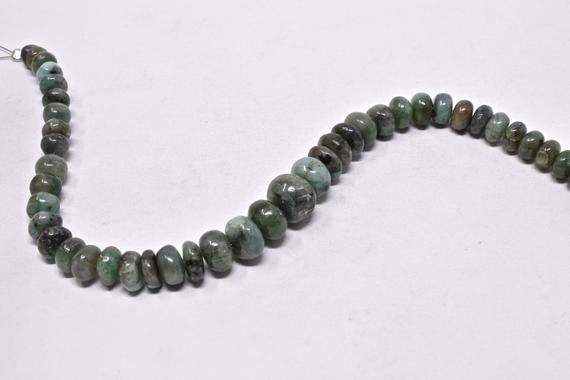 African Emerald Smooth Rondelle Gemstone Beads, Dark Green Gemstones, Jewelry Making, Necklace Supplies, 4.5-11mm, 7.5" Strand